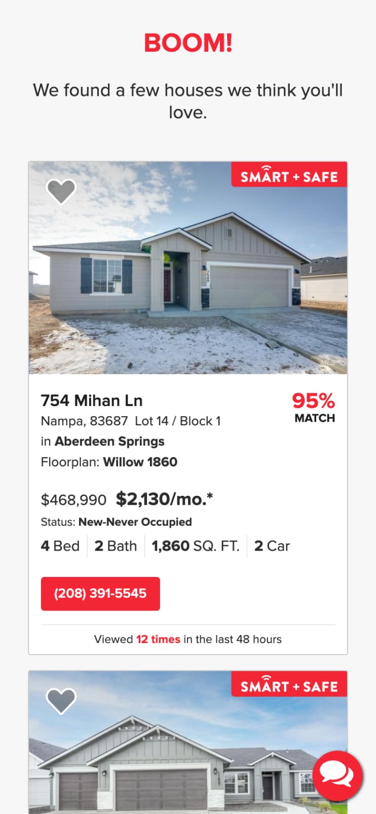 Mobile size webpage showing a listing for Caribou Lodge with an image of the lodge and description